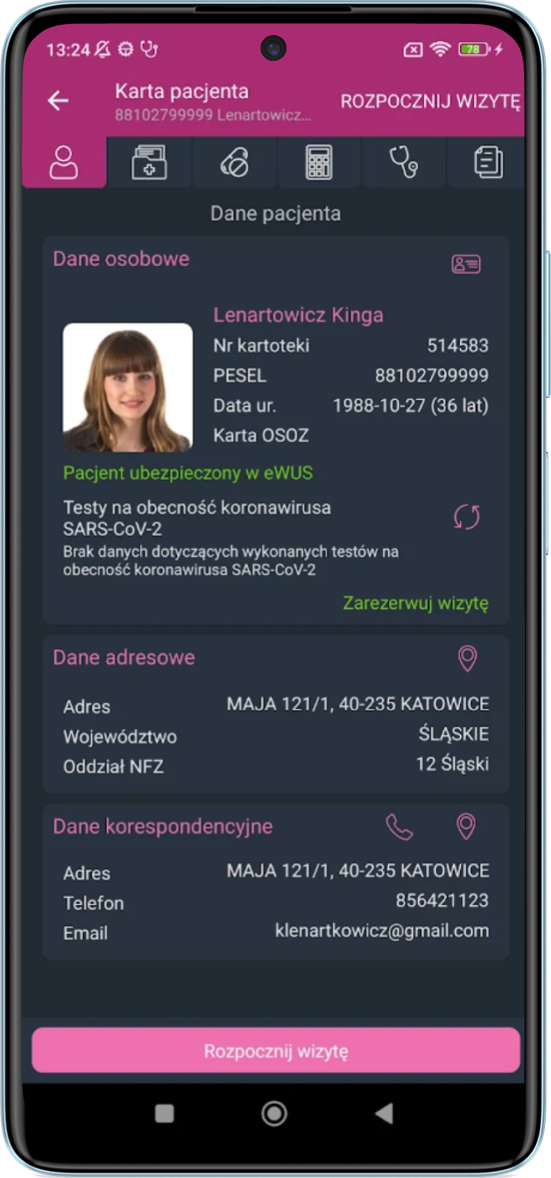 Karta pacjenta - Wizyta Położnej