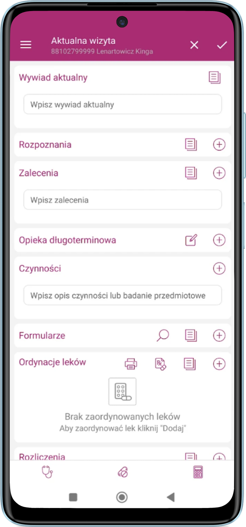 Aktualna wizyta - Wizyta Położnej
